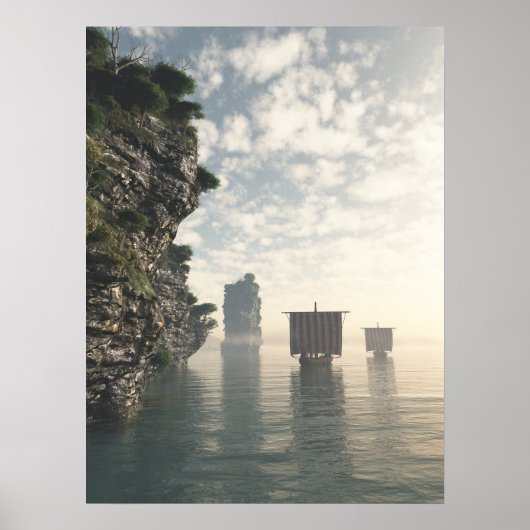 未知の海域でのバイキングの船 ポスター (正面)