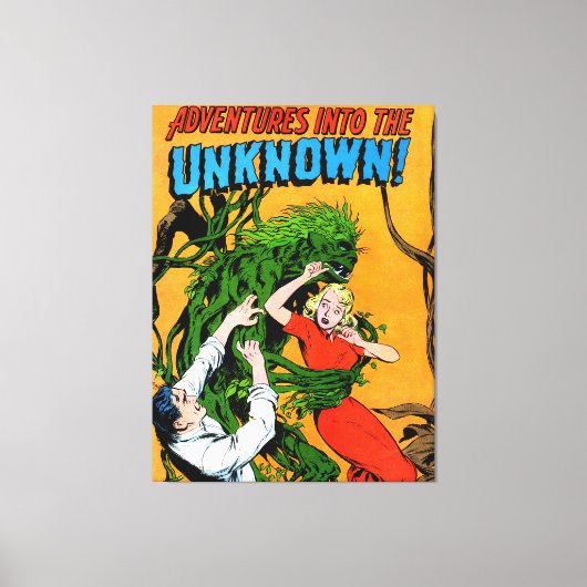 未知の緑の沼モンスターヴィンテージ漫画 キャンバスプリント (正面)