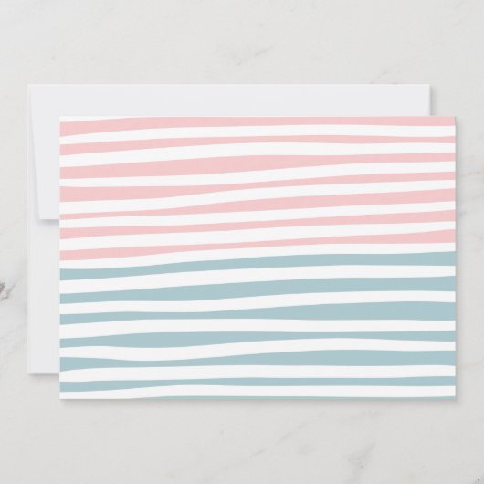 未知の赤ちゃんシャワーピンクブルーの性別をモダン示す 招待状 (裏面)