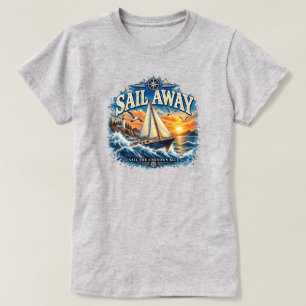 未知の青い海へと帆を揚げて レディースTシャツ Tシャツ