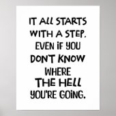 未知の領域へのステップイン – はっきりしたやる気を起こさせる引用文 ポスター (正面)