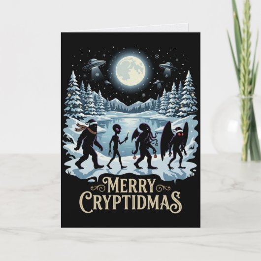 未確認生物クリスマス ビッグフット エイリアン モスマン カード (正面)