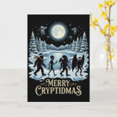 未確認生物クリスマス ビッグフット エイリアン モスマン カード (黄色い花)