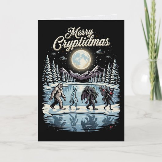 未確認生物クリスマス ビッグフット エイリアン モスマン カード (正面)