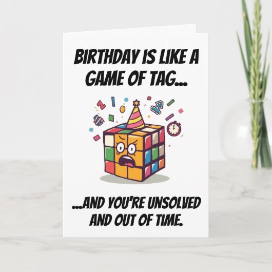 未解決の誕生日スピードキューブ面白いタグジョーク  カード (正面)