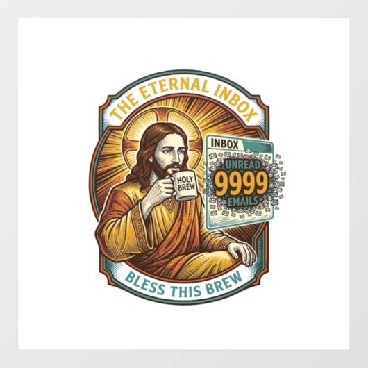 未読メール9999件 受信箱ゼロ オフィスのユーモア イエス様_1 ウィンドウサイン (シート)