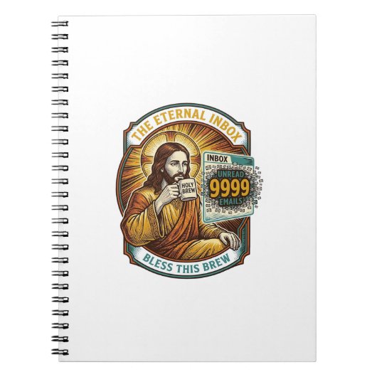 未読メール9999件 受信箱ゼロ オフィスのユーモア イエス様_1 ノートブック (正面)