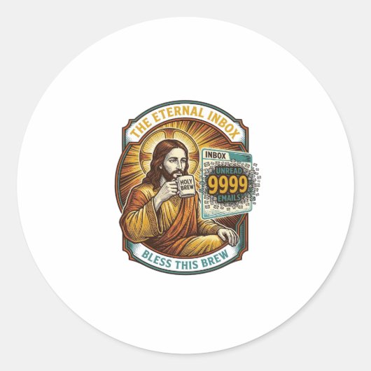未読メール9999件 受信箱ゼロ オフィスのユーモア イエス様_1 ラウンドシール (正面)