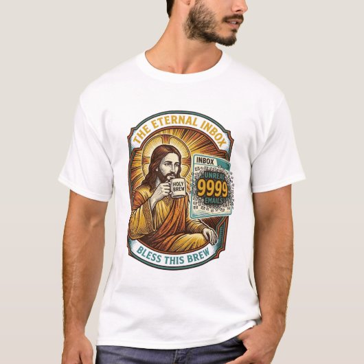 未読メール9999件 受信箱ゼロ オフィスのユーモア イエス様_1 Tシャツ (正面)
