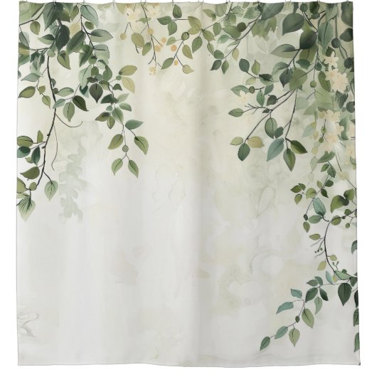 末尾のつる植物と白い花シャワーカーテン シャワーカーテン (正面)