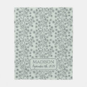 末尾のフローラ名誕生日付緑のベビー フリースブランケット (正面)