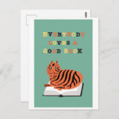 本おもしろいに猫のイラストレーション ポストカード (正面/裏面)