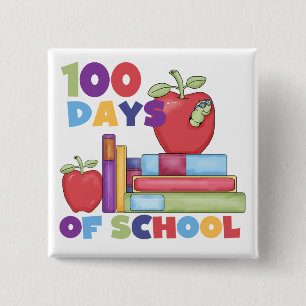 本およびりんご100日の学校のTシャツ 缶バッジ