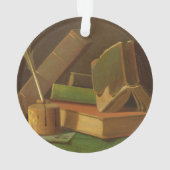 本およびインク井戸が付いている静物画 オーナメント (裏面)