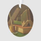 本およびインク井戸が付いている静物画 オーナメント (正面)