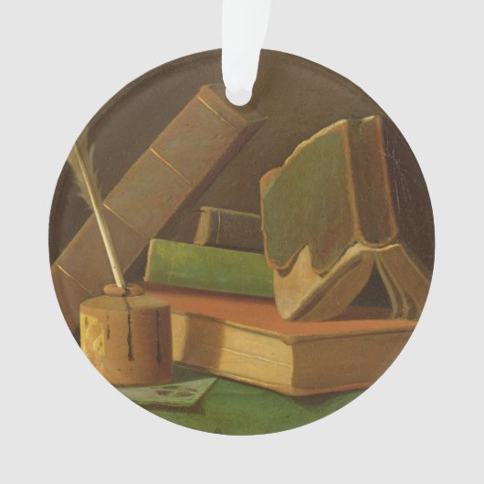本およびインク井戸が付いている静物画 オーナメント (正面)