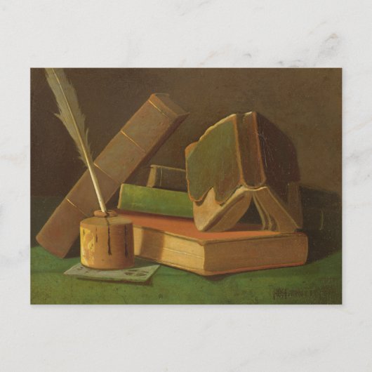 本およびインク井戸が付いている静物画 ポストカード (正面)