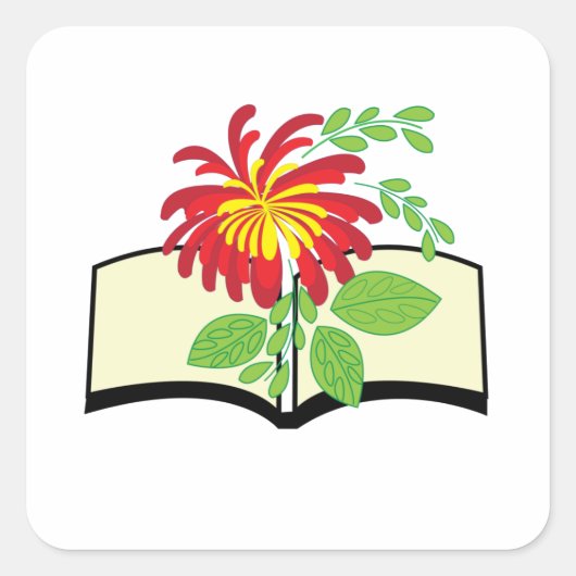 本から咲く花 スクエアシール (正面)