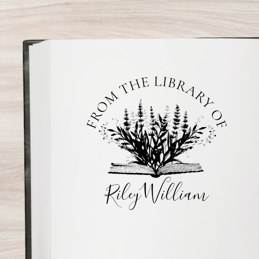 本から成長するラベンダーの花蔵書票 セルフインキングスタンプ