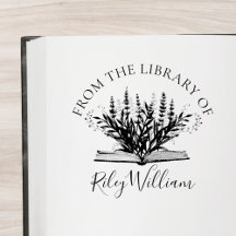 本から成長するラベンダーの花蔵書票