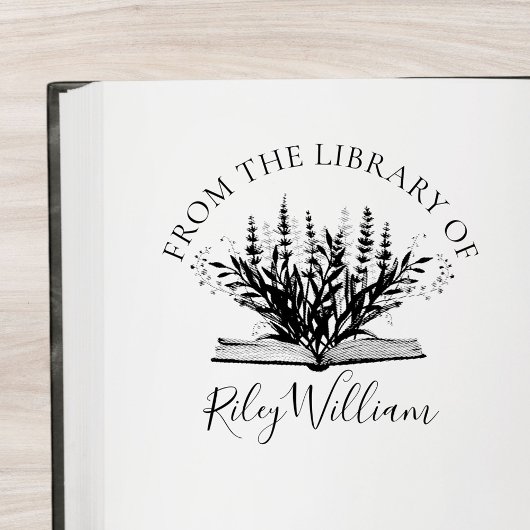 本から成長するラベンダーの花蔵書票 ラバースタンプ