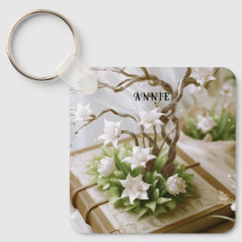 本から育つ花のカスタム木 キーホルダー