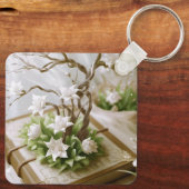 本から育つ花のカスタム木 キーホルダー (裏面)