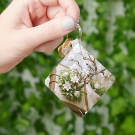 本から育つ花のカスタム木 キーホルダー