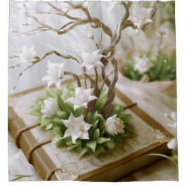 本から育つ花の木 シャワーカーテン