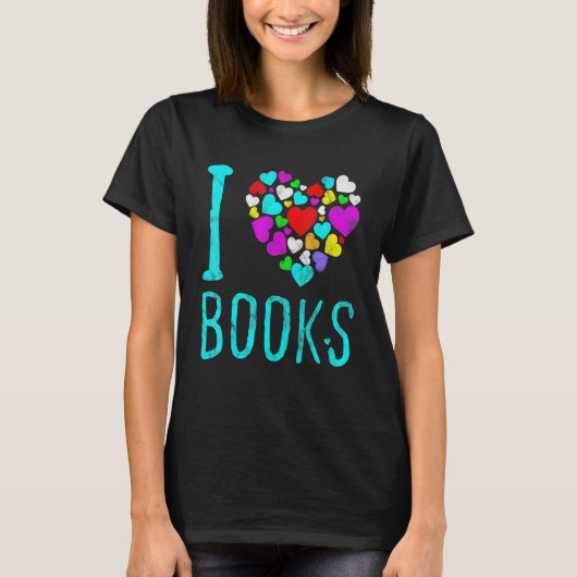 本が大好き ハート 読書 ストーリー 本 Tシャツ (正面)