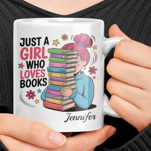 本が好きな女の子 名前入り コーヒーマグカップ