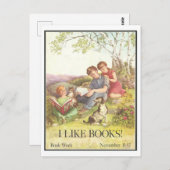 「本が好き」ヴィンテージ図書館ポスター ポストカード (正面/裏面)