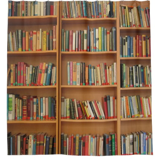 本だなの背景の本 シャワーカーテン (正面)