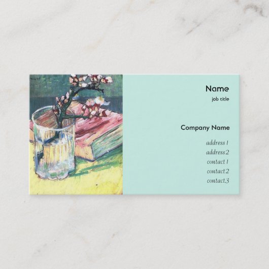 本とガラスのアーモンドの枝の開花 名刺 (正面)