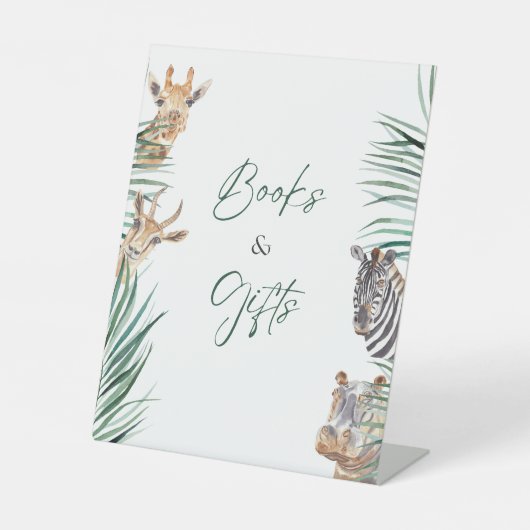 本とギフトのサイン男の子サファリジャングル赤ちゃんシャワー 台座サイン (正面)