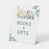 本とギフトのサイン男の子動物園の動物の赤ちゃんシャワー 台座サイン (正面)