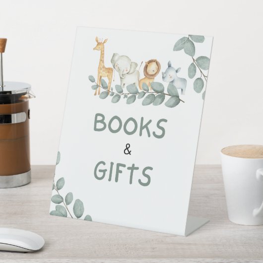 本とギフトのサイン男の子動物園の動物の赤ちゃんシャワー 台座サイン (インサイチュ)