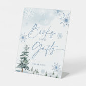 本とギフトのサイン、冬の赤ちゃんシャワーのサイン 台座サイン (正面)