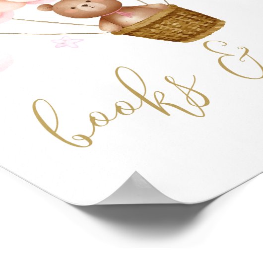 本とギフトテディベアピンク赤ちゃんシャワーのサイン ポスター (角)