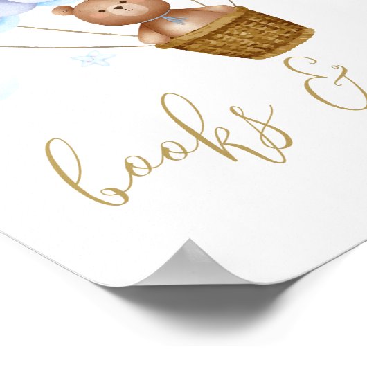 本とギフトテディベア青い赤ちゃんシャワーのサイン ポスター (角)