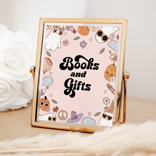 本とギフトGroovyハロウィーン幽霊赤ちゃんシャワー ポスター