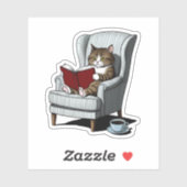 本とコーヒーで心地よい猫 シール (シート)