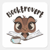 本とコーヒーを入れた本棚フクロウ スクエアシール (正面)