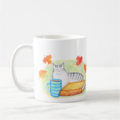 本とコーヒーを愛するグレー猫 猫好きさんへ コーヒーマグカップ (左)