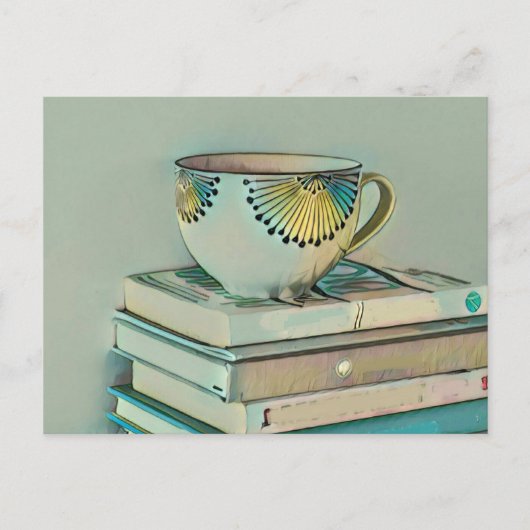 本とコーヒー好きな人のプレゼント ポストカード (正面)