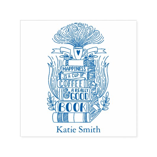 本とコーヒー好パーソナライズされたき セルフインキングスタンプ (デザイン)