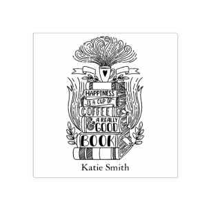 本とコーヒー好パーソナライズされたき ラバースタンプ