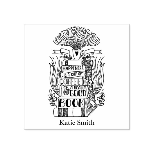 本とコーヒー好パーソナライズされたき ラバースタンプ (インプリント)