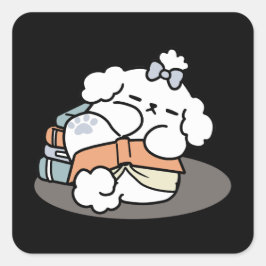 本とバークス – かわいい眠い読犬のデザイン スクエアシール