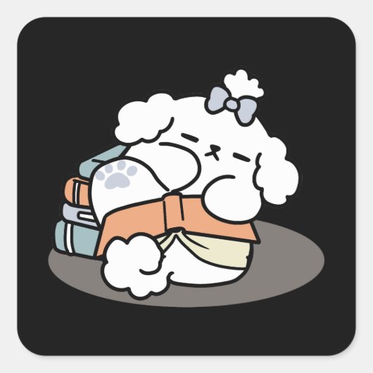 本とバークス – かわいい眠い読犬のデザイン スクエアシール (正面)